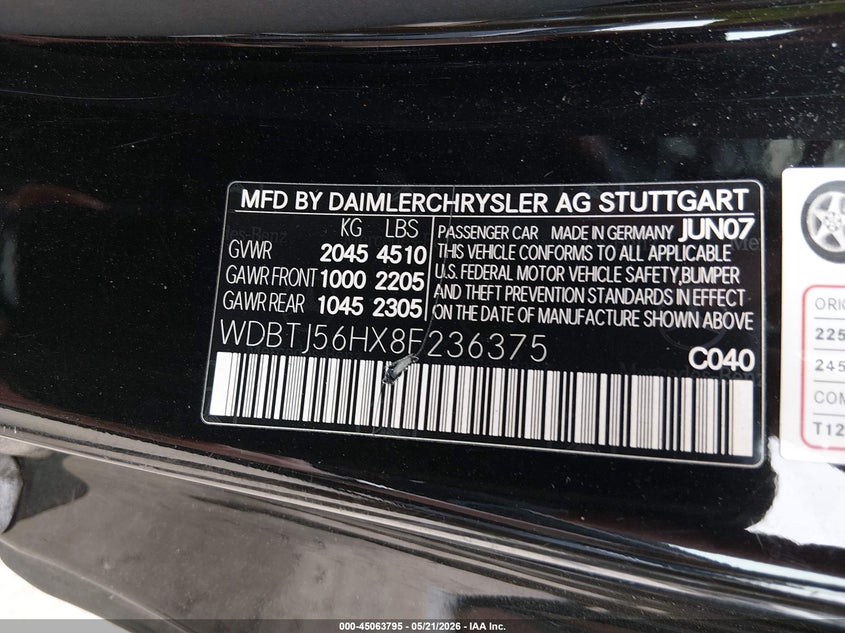 2008 Mercedes-Benz Clk 350 VIN: WDBTJ56HX8F236375 Lot: 45063795