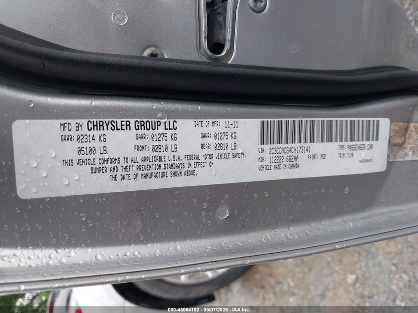 2C3CCACG4CH173141 2012 Chrysler 300 3.6 Limited grey