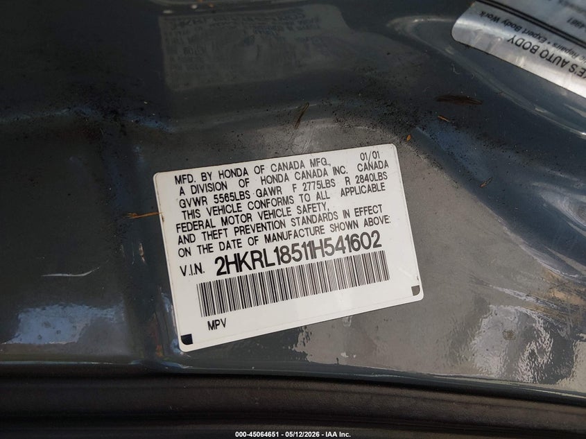 2001 Honda Odyssey Lx VIN: 2HKRL18511H541602 Lot: 45064651