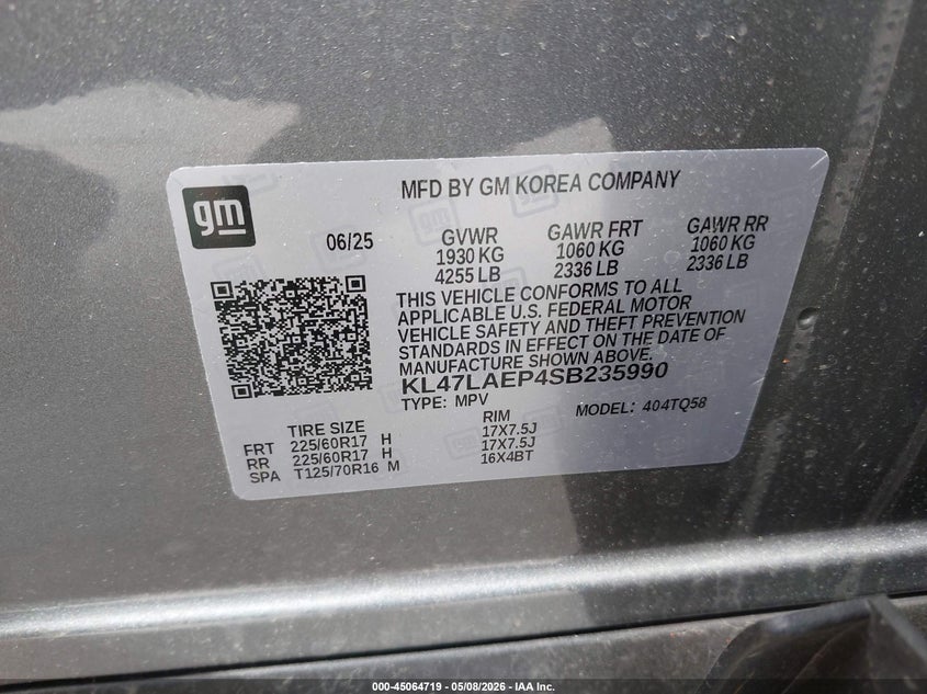 2025 Buick Envista Preferred Fwd VIN: KL47LAEP4SB235990 Lot: 45064719