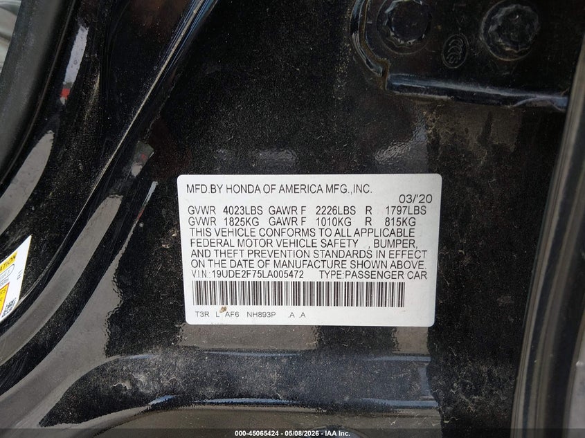 2020 Acura Ilx Premium Package/Technology Package VIN: 19UDE2F75LA005472 Lot: 45065424