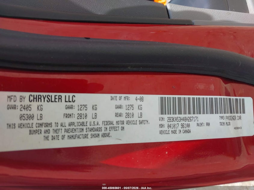 2008 DODGE CHARGER SEDAN 5.7L V-8 340HP