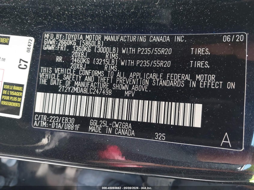 VIN: 2T2YZMDA8LC247498 2020 LEXUS RX 350 F SPORT PERFORMANCE