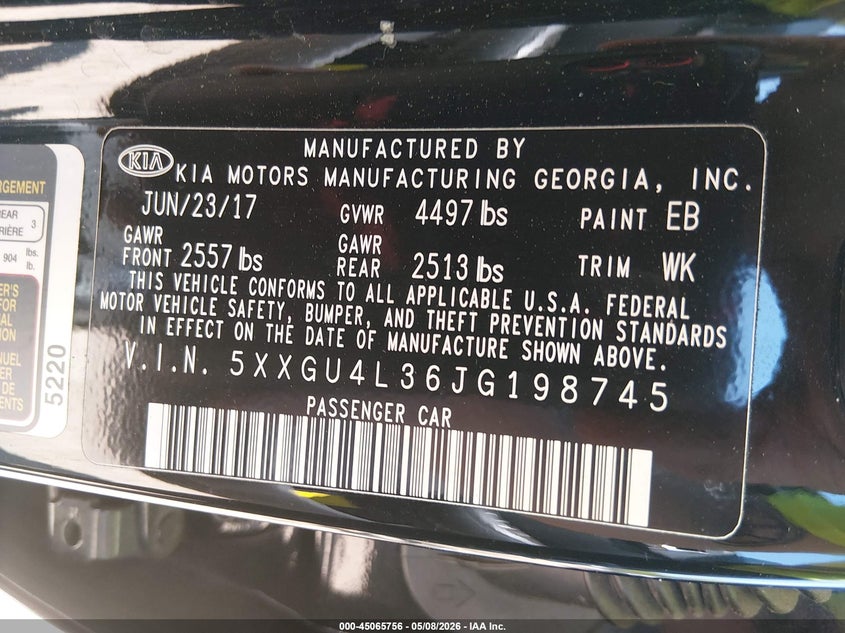 2018 KIA OPTIMA SEDAN 2.4L I-4 DI, DOHC, VVT, 185HP