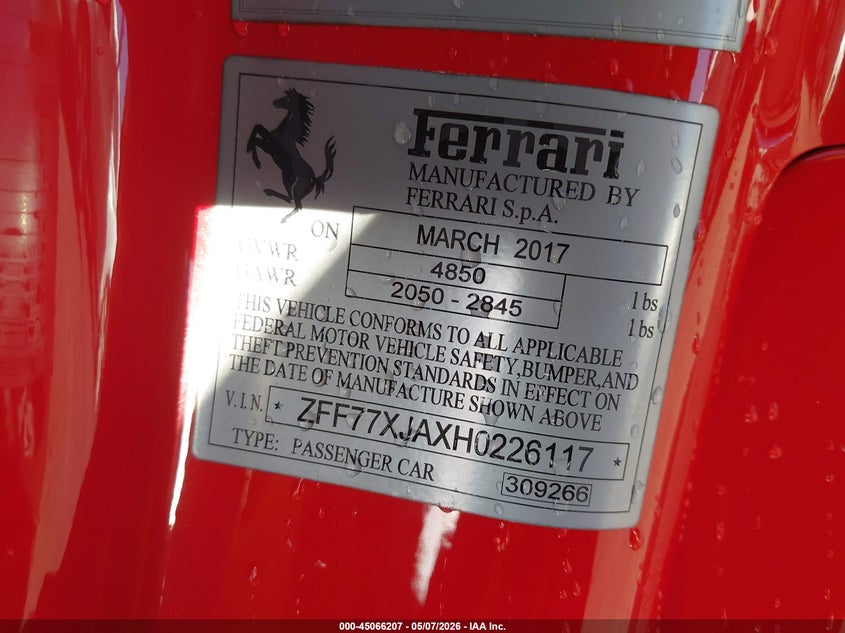 2017 Ferrari California T VIN: ZFF77XJAXH0226117 Lot: 45066207