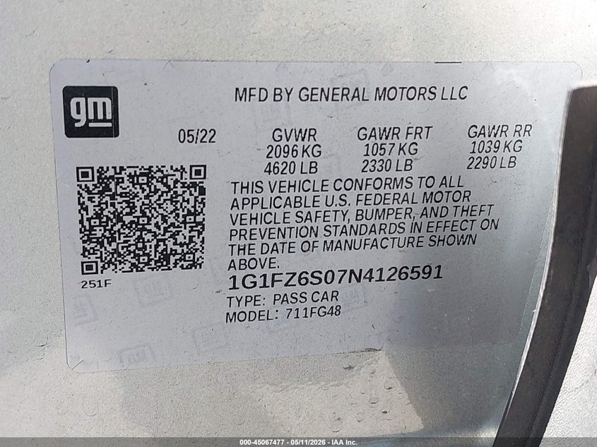 2022 Chevrolet Bolt Euv Fwd Premier VIN: 1G1FZ6S07N4126591 Lot: 45067477