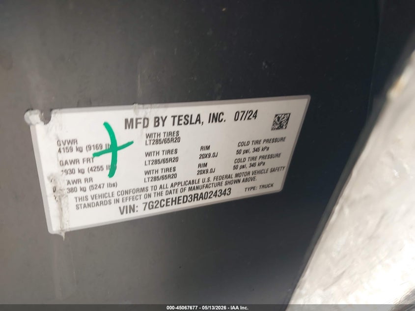 2024 Tesla Cybertruck All-Wheel Drive VIN: 7G2CEHED3RA024343 Lot: 45067677