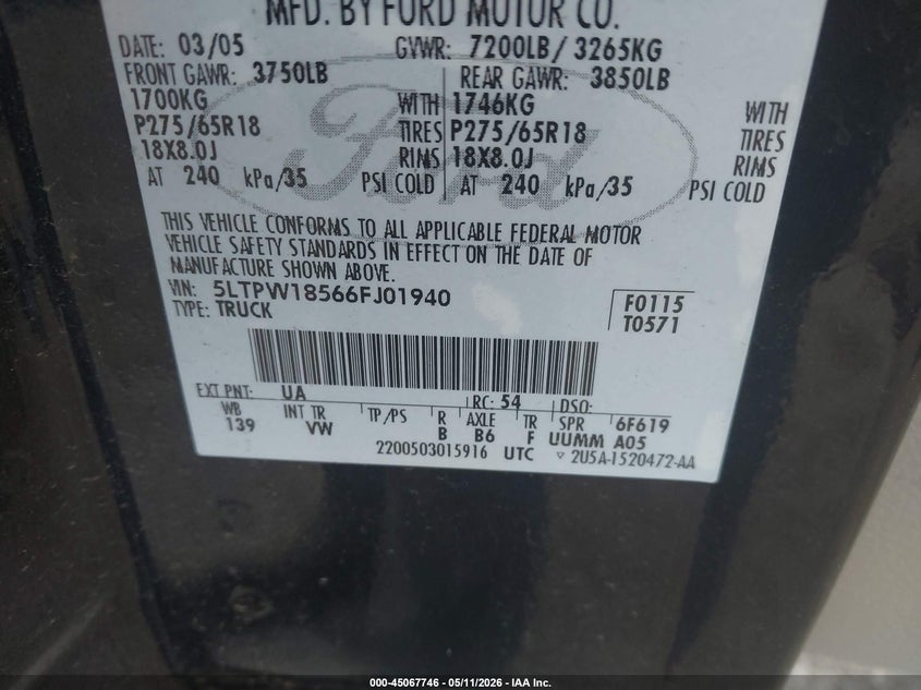 2006 Lincoln Mark Lt VIN: 5LTPW18566FJ01940 Lot: 45067746