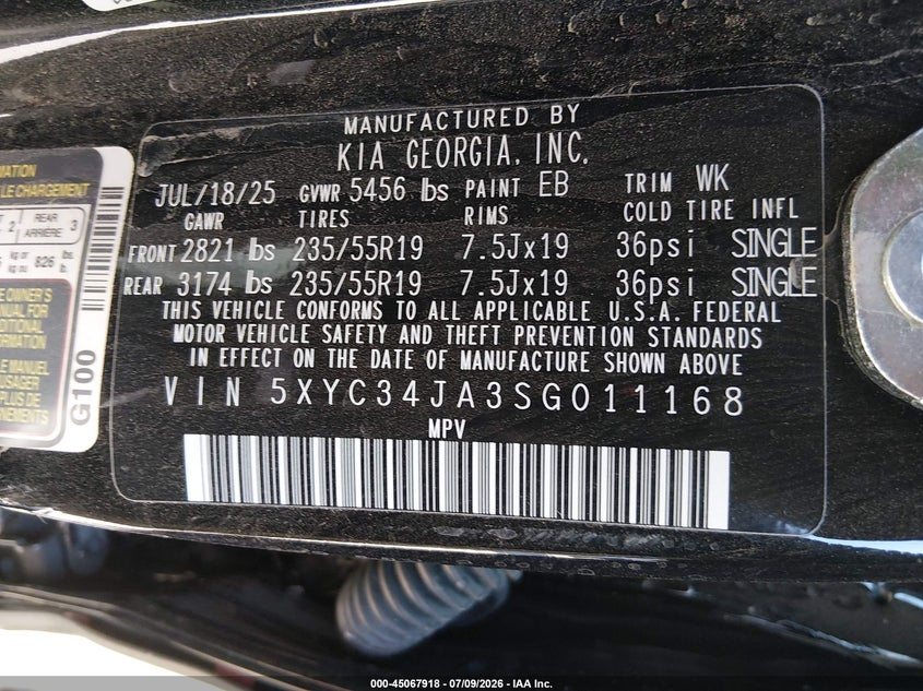 2025 Kia Ev6 Wind Rwd VIN: 5XYC34JA3SG011168 Lot: 45067918