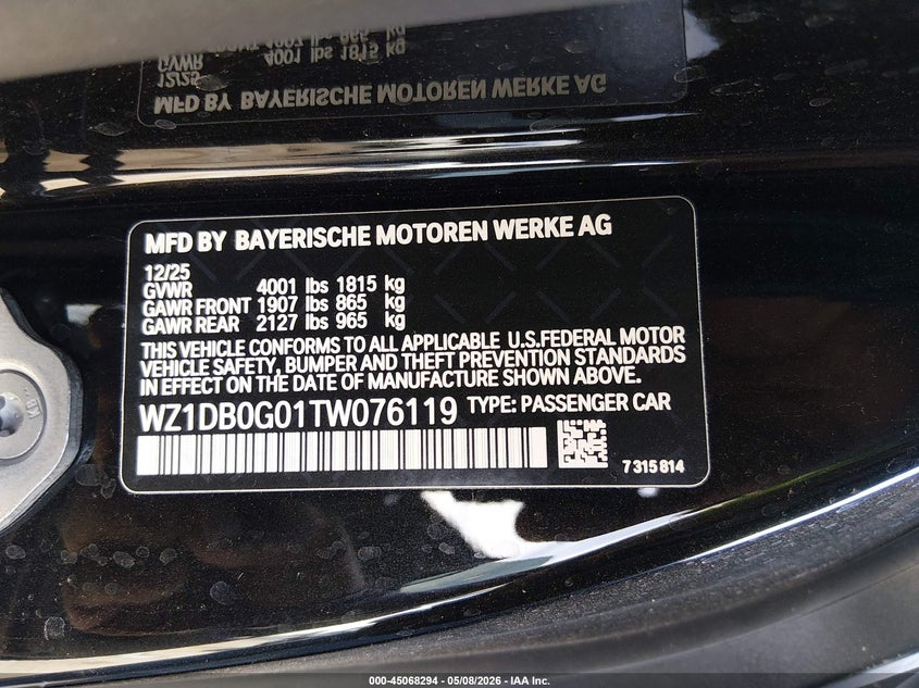 2026 Toyota Gr Supra 3.0 Premium VIN: WZ1DB0G01TW076119 Lot: 45068294