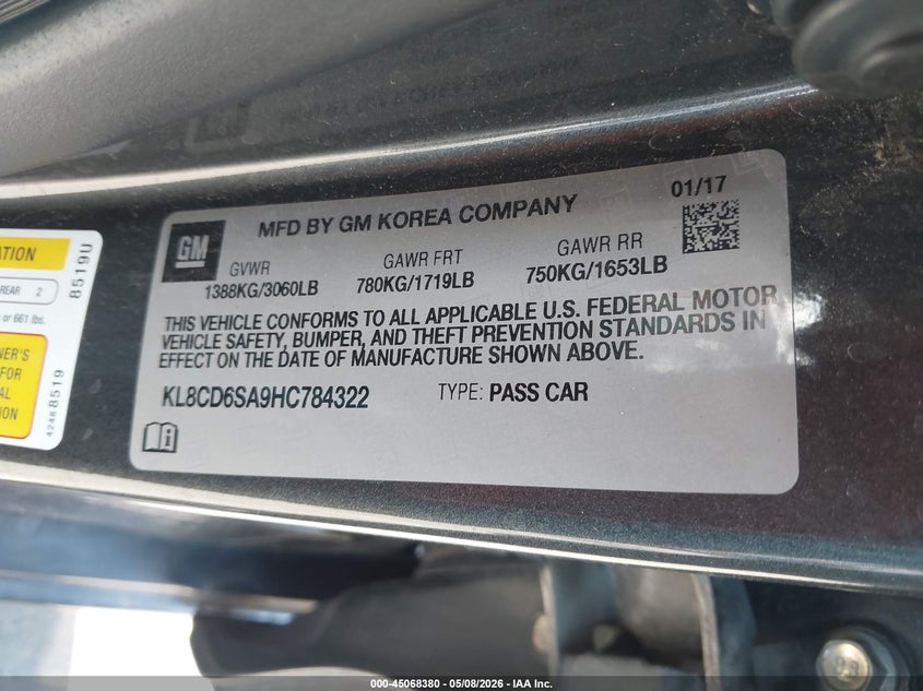 2017 CHEVROLET SPARK HATCHBACK 1.4L I-4 DOHC, VVT, 98HP