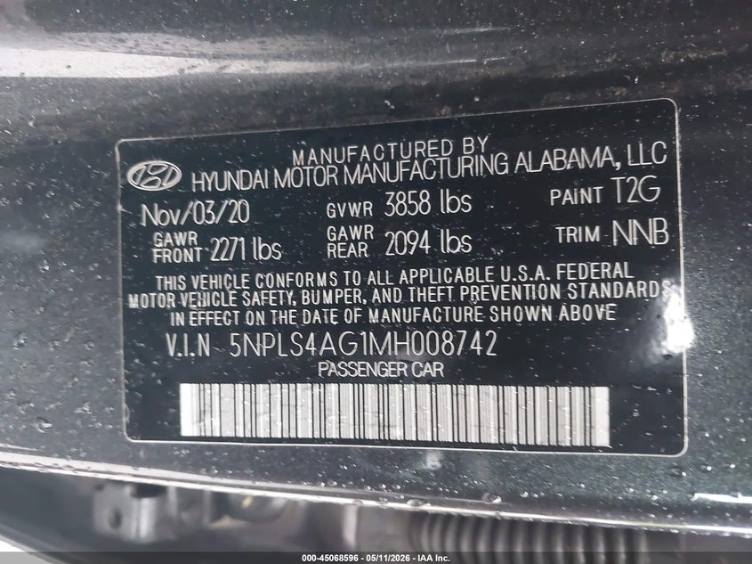 VIN 5NPLS4AG1MH008742 2021 HYUNDAI ELANTRA SEL