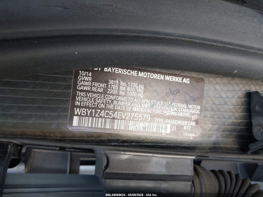 2014 BMW I3 Base W/Range Extender VIN: WBY1Z4C54EV275579 Lot: 45068624