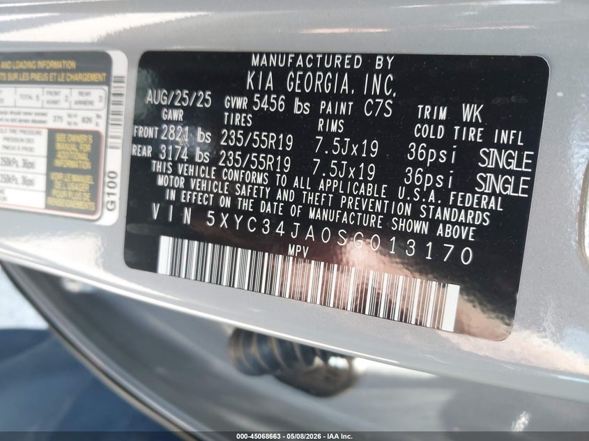 2025 Kia Ev6 Wind Rwd VIN: 5XYC34JA0SG013170 Lot: 45068663