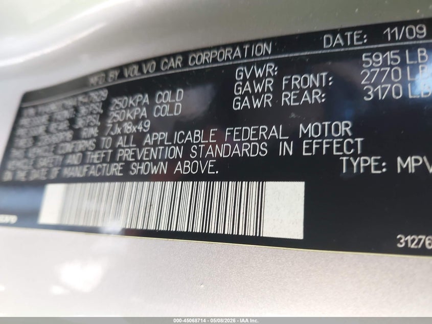 2010 Volvo Xc90 3.2 VIN: YV4982CY8A1547829 Lot: 45068714