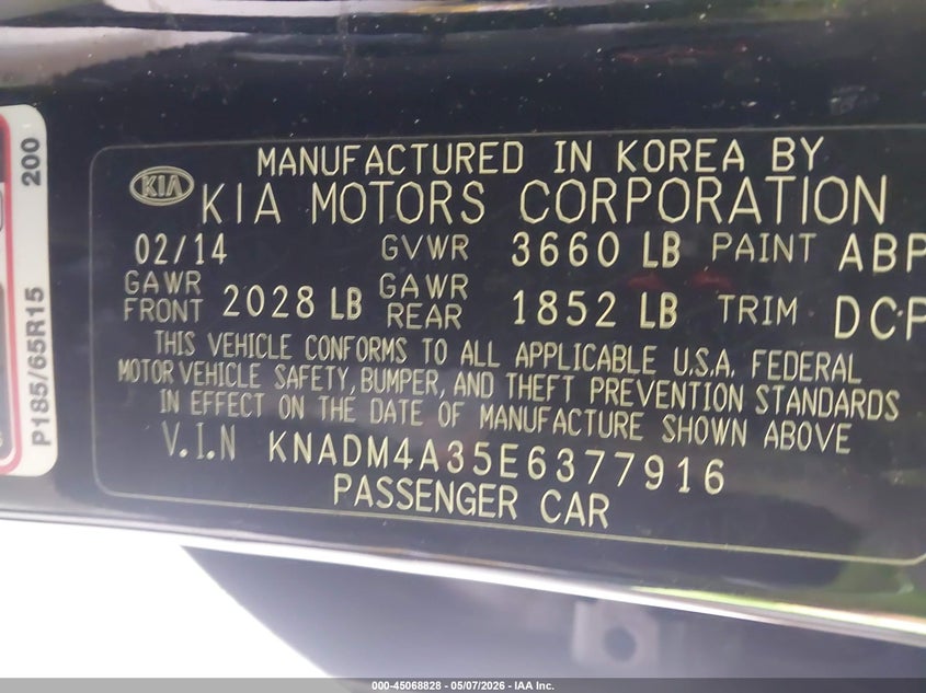 2014 Kia Rio Lx VIN: KNADM4A35E6377916 Lot: 45068828