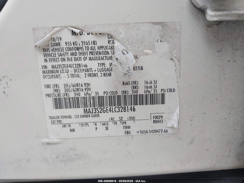 2020 Ford Ecosport Se VIN: MAJ3S2GE4LC328146 Lot: 45068916
