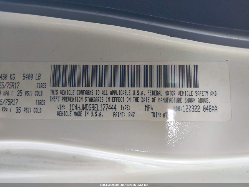 JEEP WRANGLER UNLIMITED 2014 VIN 1C4HJWDG8EL177444