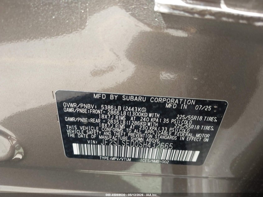 VIN: JF2SLSED0SH432665 2025 SUBARU FORESTER PREMIUM HYBRID