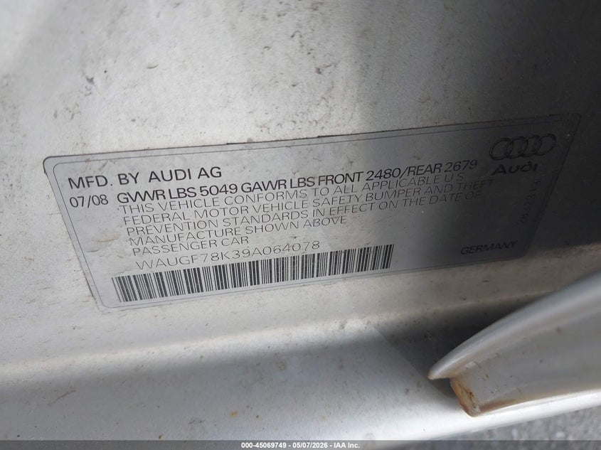 WAUGF78K39A064078 2009 Audi A4 2.0 2.0T Avant silver