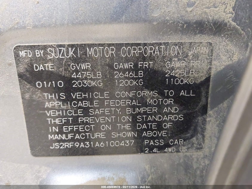 2010 Suzuki Kizashi Se VIN: JS2RF9A31A6100437 Lot: 45069978