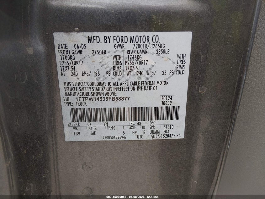 2005 FORD F-150 TRUCK 5.4L V-8 VVT, 300HP