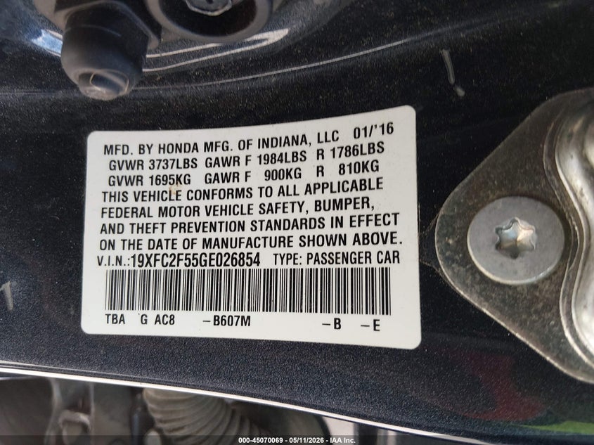 2016 HONDA CIVIC SEDAN 2.0L I-4 DOHC, VVT, 158HP