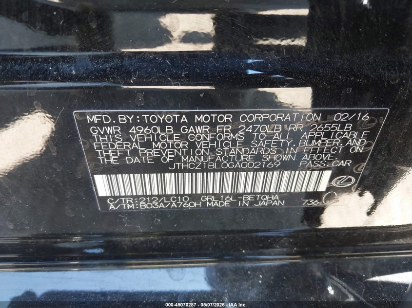 2016 Lexus Gs 350 VIN: JTHCZ1BL0GA002169 Lot: 45070287