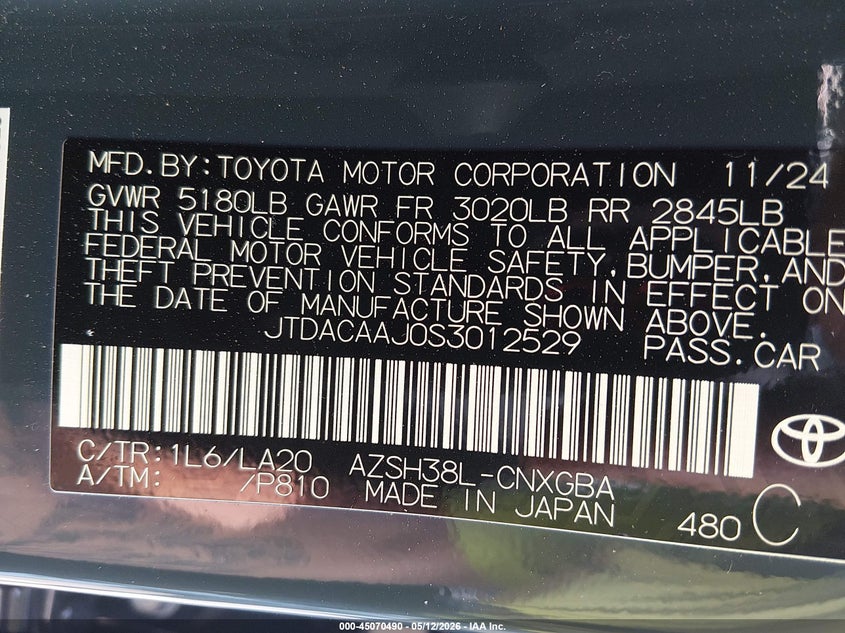 2025 Toyota Crown Signia Limited VIN: JTDACAAJ0S3012529 Lot: 45070490