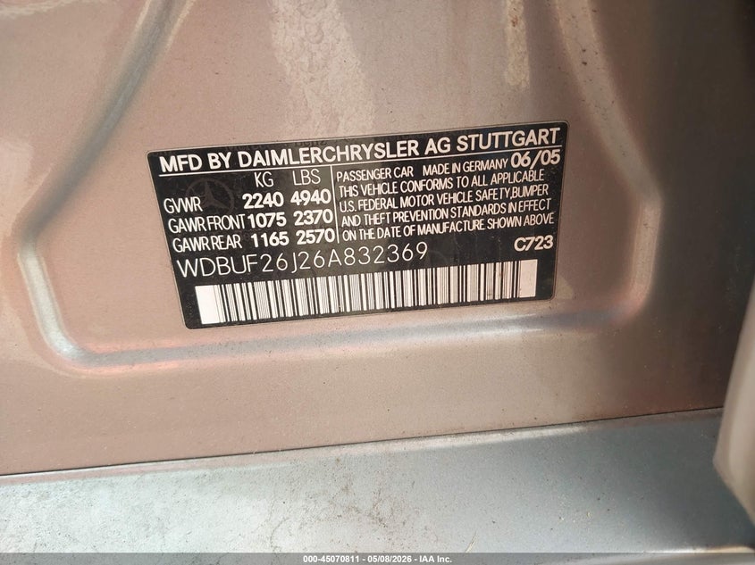 2006 MERCEDES-BENZ E 320 CDI SEDAN 3.2L I-6 DI, DOHC, TURBO, 201HP