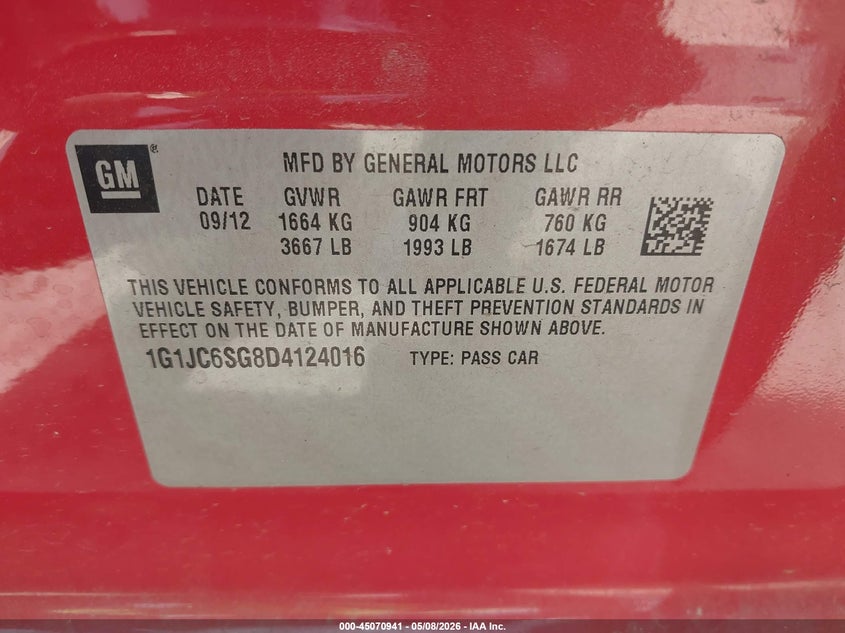 2013 CHEVROLET SONIC HATCHBACK 1.8L I-4 DOHC, VVT, 138HP