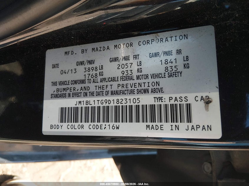 2013 MAZDA 3 SEDAN 2.0L I-4 DOHC, VVT, 148HP