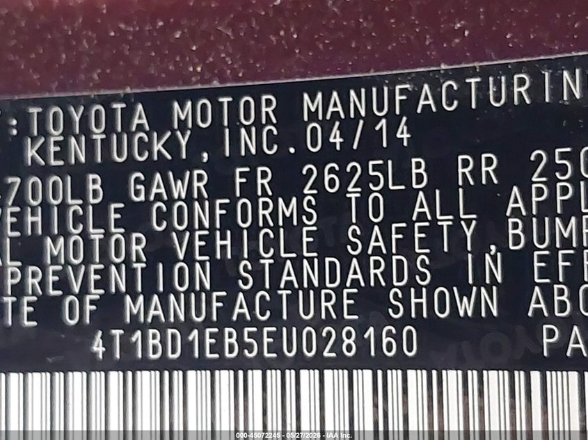 2014 TOYOTA AVALON SEDAN 2.5L I-4 DOHC, VVT, 156HP