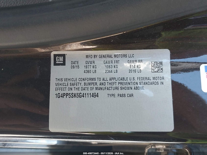 2016 Buick Verano VIN: 1G4PP5SK6G4111494 Lot: 45072445