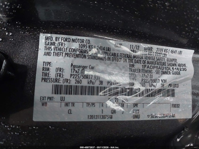 2013 Ford C-Max Hybrid Se VIN: 1FADP5AU1DL516230 Lot: 45072837