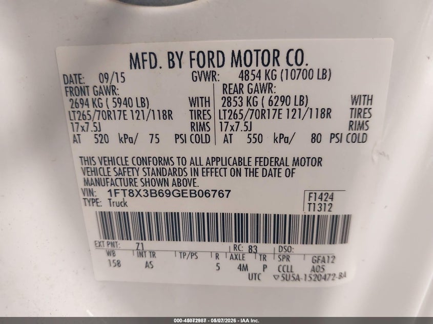 2016 Ford F-350 Xl white Lot 111045072987 Vin 1FT8X3B69GEB06767