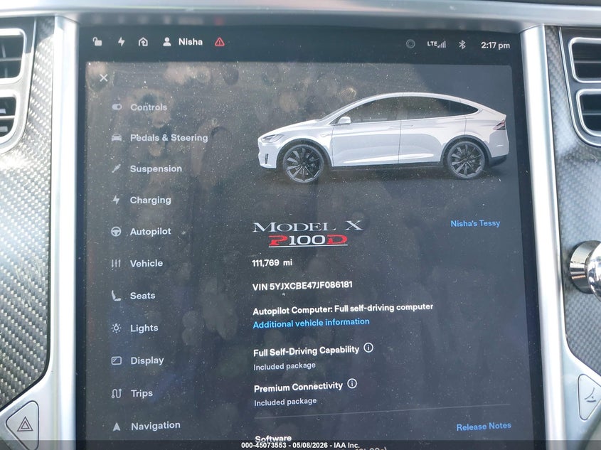 2018 Tesla Model X 100D/75D/P100D VIN: 5YJXCBE47JF086181 Lot: 45073553