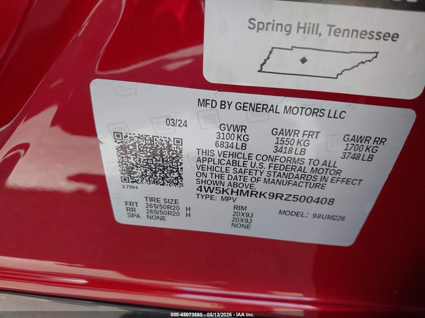 2024 Acura Zdx A-Spec VIN: 4W5KHMRK9RZ500408 Lot: 45073580