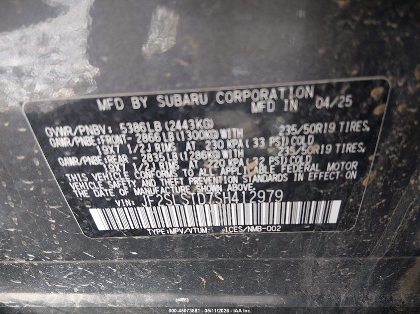 VIN JF2SLSTD7SH412979 2025 SUBARU FORESTER TOURING HYBRID
