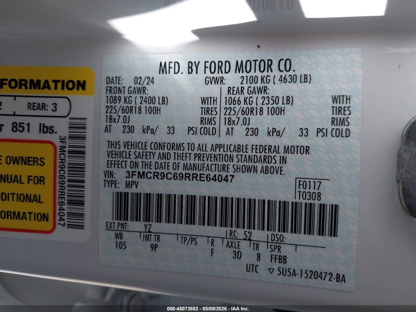 2024 Ford Bronco Sport Outer Banks VIN: 3FMCR9C69RRE64047 Lot: 45073882