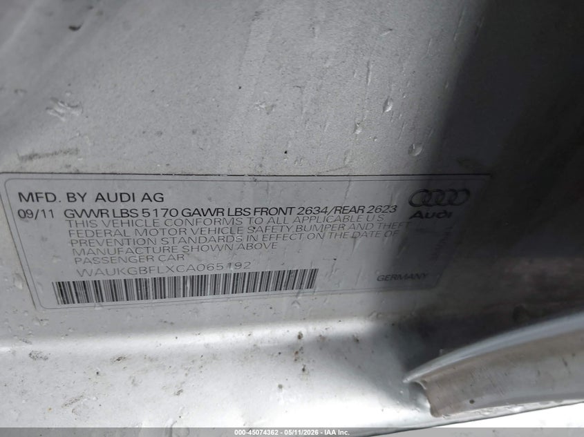 2012 Audi S4 3.0 Premium Plus VIN: WAUKGBFLXCA065192 Lot: 45074362