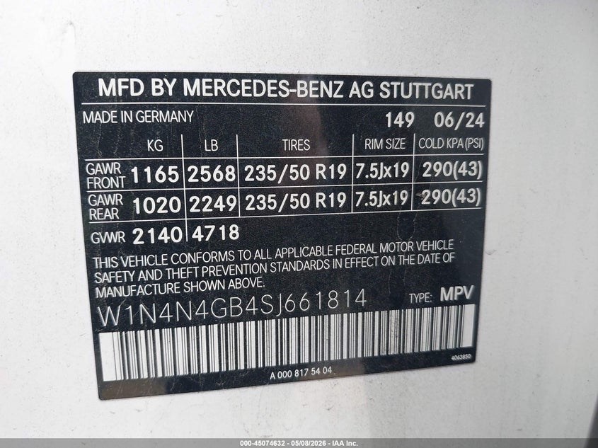 2025 Mercedes-Benz Gla 250 4Matic VIN: W1N4N4GB4SJ661814 Lot: 45074632