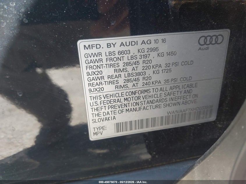 2017 AUDI Q7 SPORT UTILITY VEHICLE 3.0L V-6 DI, DOHC, VVT, SUPERCHARGER, 333HP