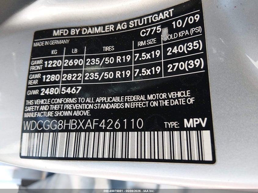 2010 Mercedes-Benz Glk 350 4Matic VIN: WDCGG8HBXAF426110 Lot: 45075081