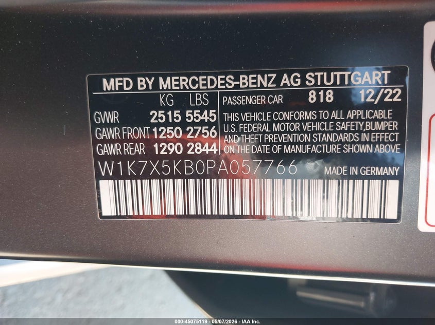 2023 Mercedes-Benz Amg Gt 43 4-Door Coupe VIN: W1K7X5KB0PA057766 Lot: 45075119