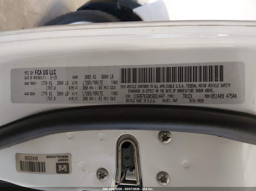 2019 RAM 1500 TRUCK 3.6L V-6 DOHC, VVT, 305HP