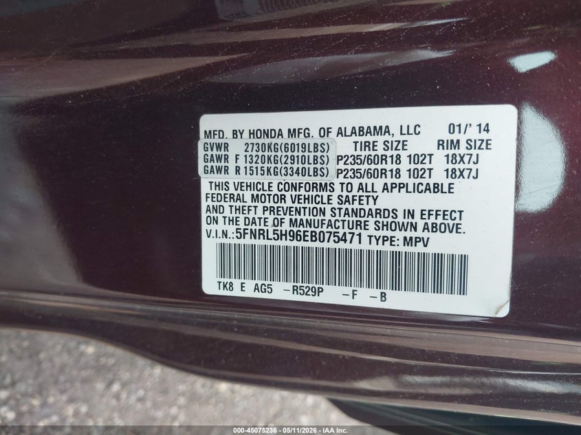 2014 HONDA ODYSSEY VAN 3.5L V-6 VVT, 248HP