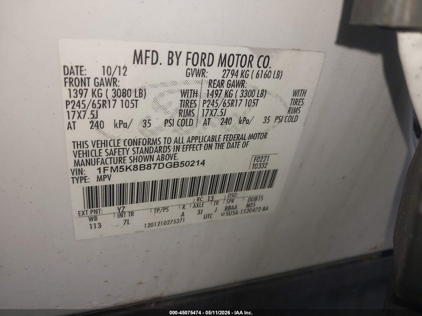 2013 FORD EXPLORER SPORT UTILITY VEHICLE 3.5L V-6 DOHC, VVT, 290HP