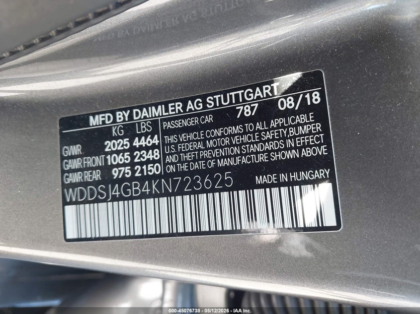 2019 Mercedes-Benz Cla 250 4Matic VIN: WDDSJ4GB4KN723625 Lot: 45076738