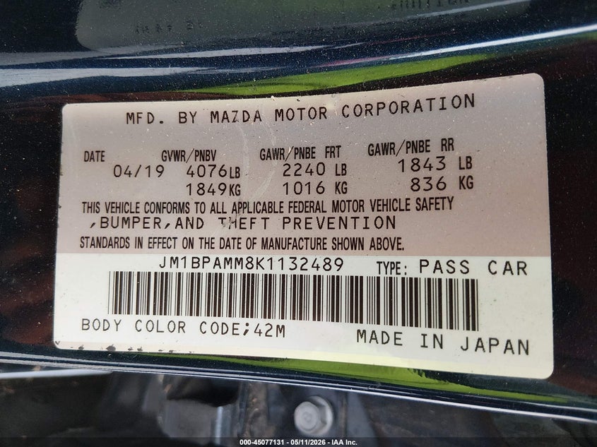 VIN: JM1BPAMM8K1132489 2019 MAZDA MAZDA3 PREFERRED PACKAGE